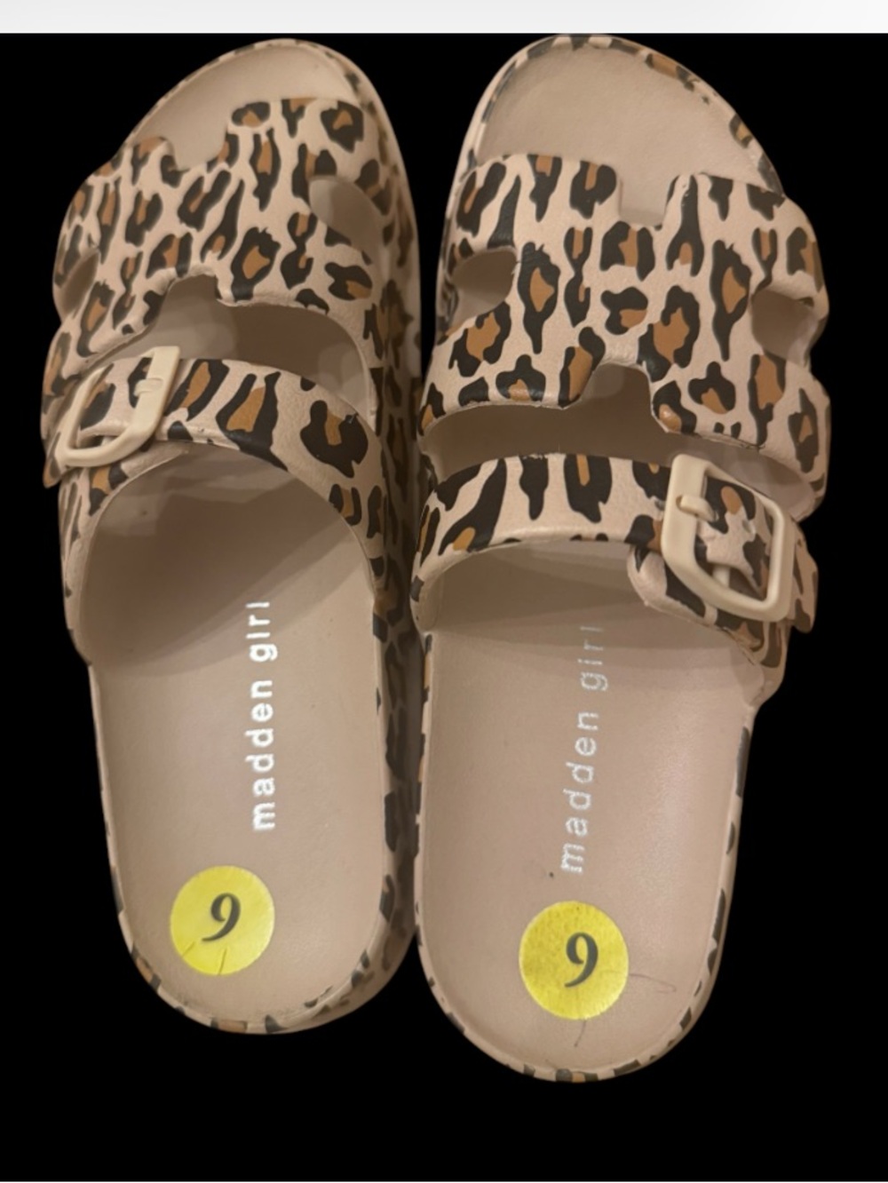 Madden Girl Leopard Print Slide Sandals in Beige and Brown size 9 used once'